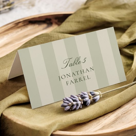 Cartes de table de mariage à rayures vertes