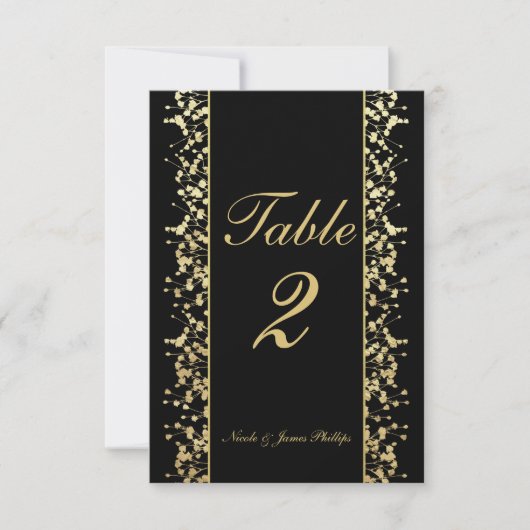Cartes de table de mariage à souffle de bébé noir (Devant)