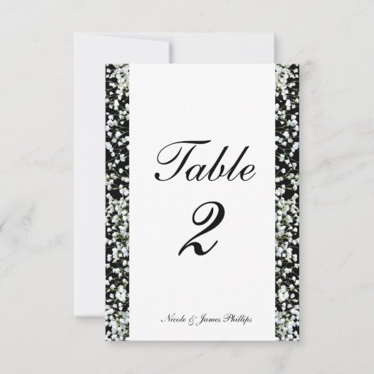 Cartes de table de mariage à souffle de bébé noir  (Devant)