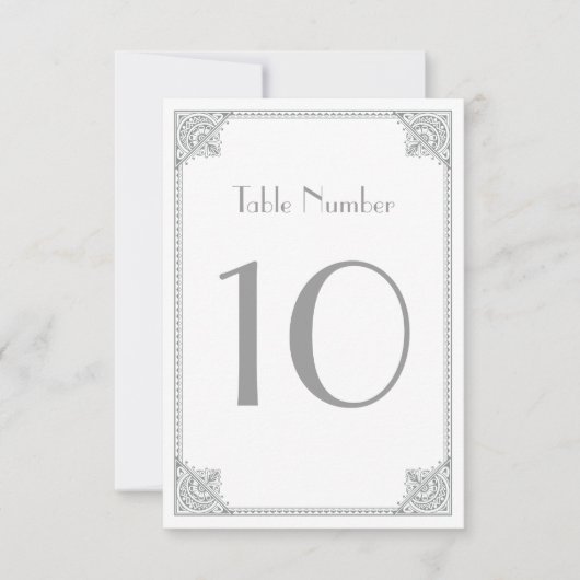 Cartes de table de mariage Art Déco argentées (Devant)