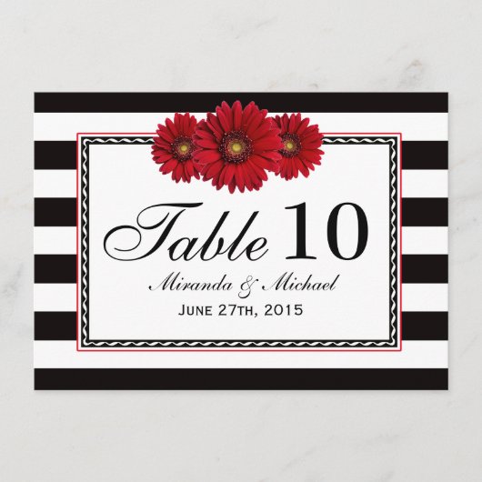 Cartes de table de mariage aux marguerites rouges  (Devant)