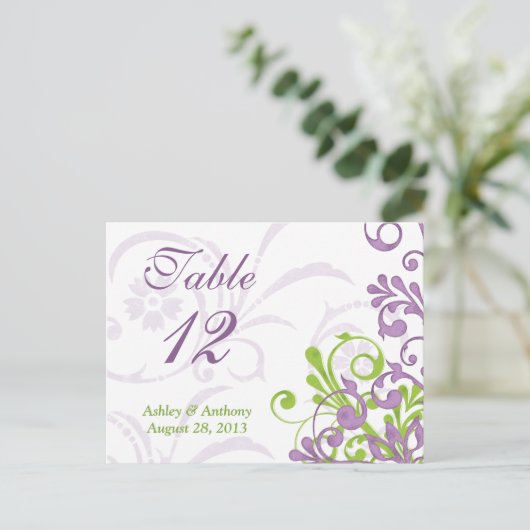 Cartes de table de Mariage blanc vert pourpre (Debout devant)