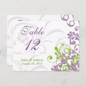 Cartes de table de Mariage blanc vert pourpre (Devant / Derrière)
