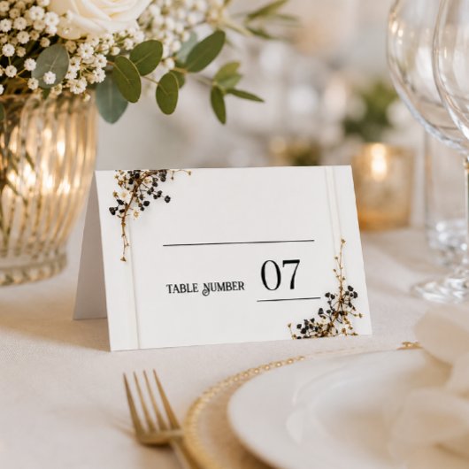 Cartes de table de mariage botanique moderne noir