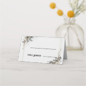 Cartes de table de mariage botanique moderne noir (Dos)