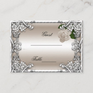 Cartes de table de mariage Crème Rose Argent Blanc