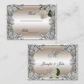 Cartes de table de mariage Crème Rose Argent Blanc (Devant / Derrière)