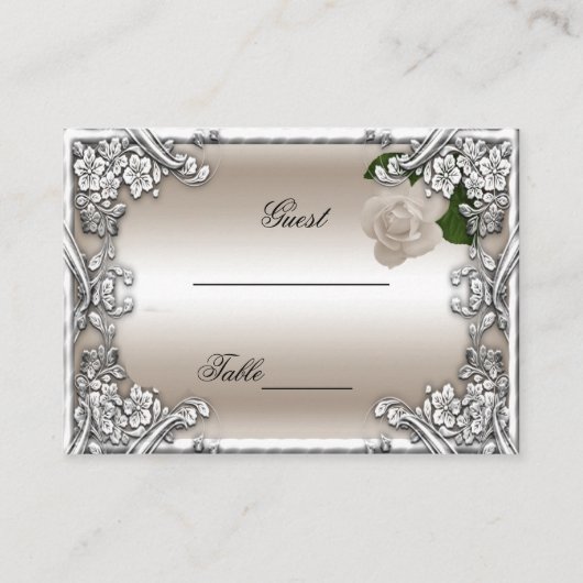 Cartes de table de mariage Crème Rose Argent Blanc (Devant)