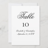 Cartes de table de Mariage de script noir blanc (Devant)