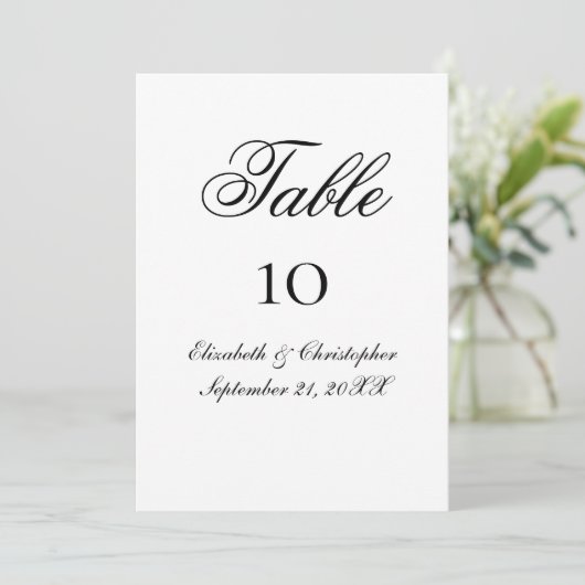 Cartes de table de Mariage de script noir blanc (Debout devant)