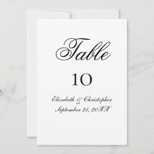Cartes de table de Mariage de script noir blanc (Dos)