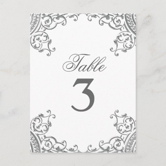 Cartes de table de mariage élégantes argentées bla (Devant)