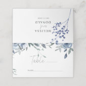 Cartes de table de mariage Fleur Roses Bleu Poussi (Extérieur déplié)