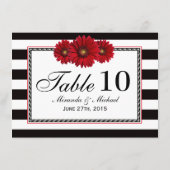 Cartes de table de mariage Fleurs rouges et rayure (Dos)