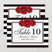 Cartes de table de mariage Fleurs rouges et rayure (Devant / Derrière)