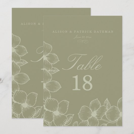 Cartes de table de mariage floral simplement sauge (Devant / Derrière)