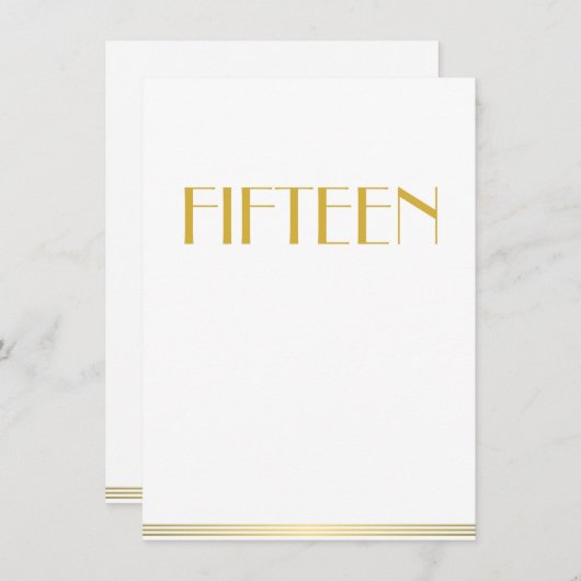 Cartes de table de mariage Gold Great Gatsby Quinz (Devant / Derrière)