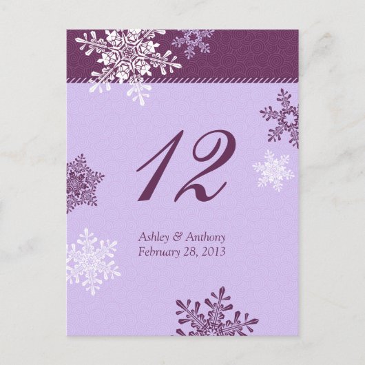 Cartes de table de mariage hivernal de flocon de n (Devant)