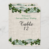 Cartes de table de mariage irlandais lin élégant (Devant / Derrière)