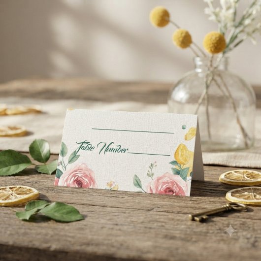 Cartes de Table de Mariage Rose & Citron Méditerra