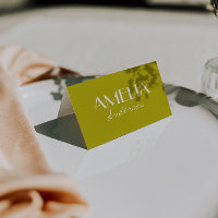 Cartes de table de mariage vert armée minimaliste