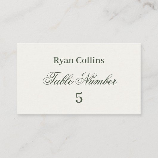 Cartes de Table de Mariage Vert Foncé | Élégante V (Dos)