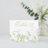 Cartes de table de Mariage vert, gris et blanc (Debout devant)