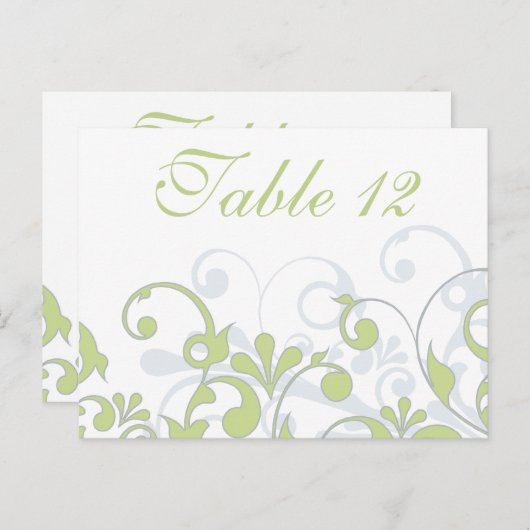 Cartes de table de Mariage vert, gris et blanc (Devant / Derrière)
