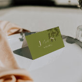 Cartes de table de mariage vert olive beige argent