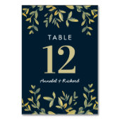 Cartes de table de numéro de Mariage feuille d'or (Dos)