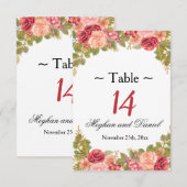 Cartes de table de réception à aquarelle Roses & P (Devant / Derrière)
