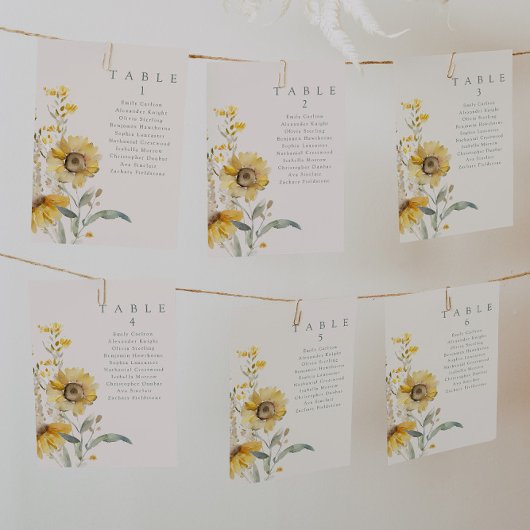 Cartes de table de tournesol de Mariage campagnard