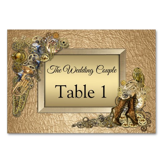 Cartes de table en cuir doré Steampunk (Devant)