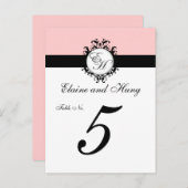 Cartes de table en damas rose chic (Devant / Derrière)