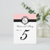 Cartes de table en damas rose chic (Debout devant)
