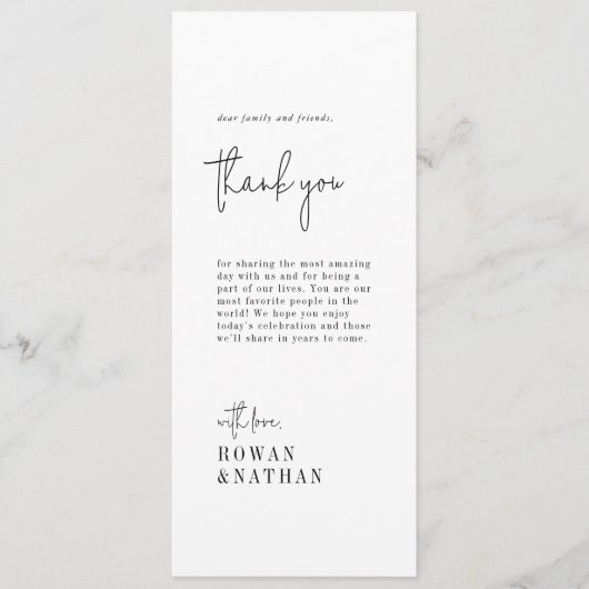 Cartes de table en Merci noir et blanc moderne (Devant)