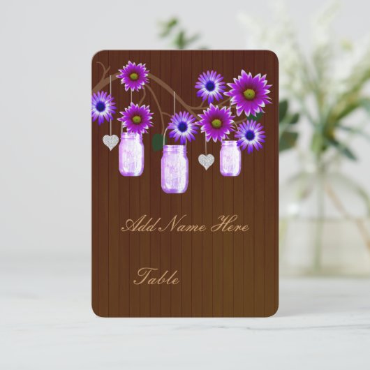 Cartes de table en pot de maçon rustique violet Co (Debout devant)