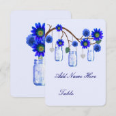 Cartes de Table Fleurs Bleues en Pots Mason (Devant / Derrière)