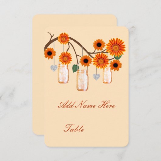 Cartes de table Fleurs Orange en Pot Mason (Devant / Derrière)