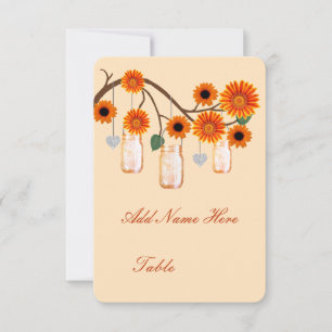 Cartes de Table Fleurs Orange en Pots Mason