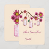 Cartes de Table Fleurs Roses en Pots Mason (Devant / Derrière)