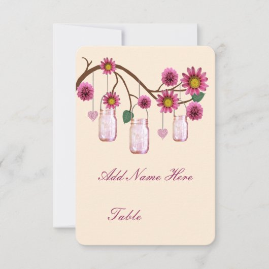 Cartes de Table Fleurs Roses en Pots Mason (Devant)