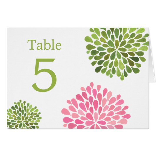 Cartes de Table Fleurs Roses Vertes Mariage (Devant Horizontal)