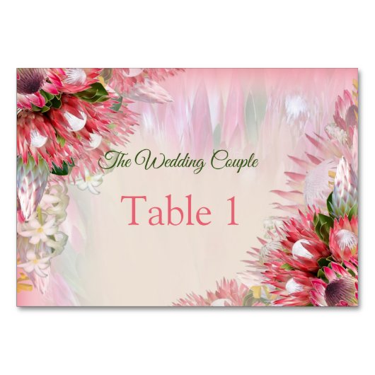Cartes de table - Fuchsia Protéas - Rose et Or (Devant)