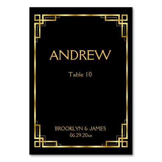 Cartes De Table Mariage Art Déco Noir Et Or (Dos)