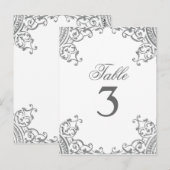 Cartes de table Mariage blanc argent élégant (Devant / Derrière)