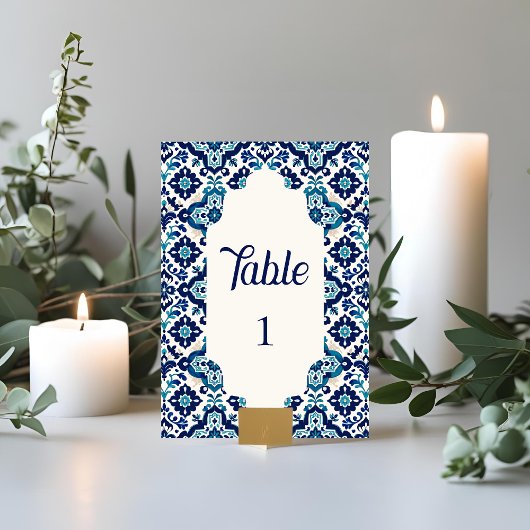 Cartes de table Mariage Carrelage bleu méditerrané
