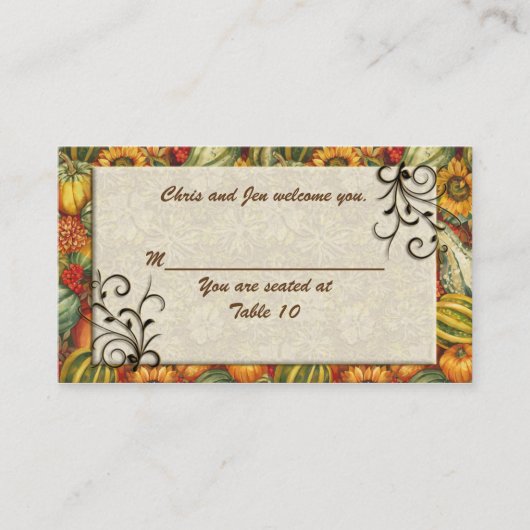 Cartes de table mariage de thème Automne (Devant)