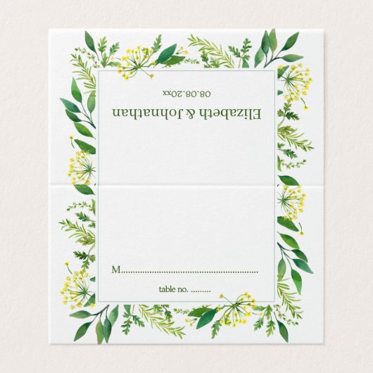 Cartes de table Mariage des Herbes Botaniques Vert (Extérieur déplié)
