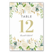 Cartes de table Mariage Floral Blanc & Or (Dos)